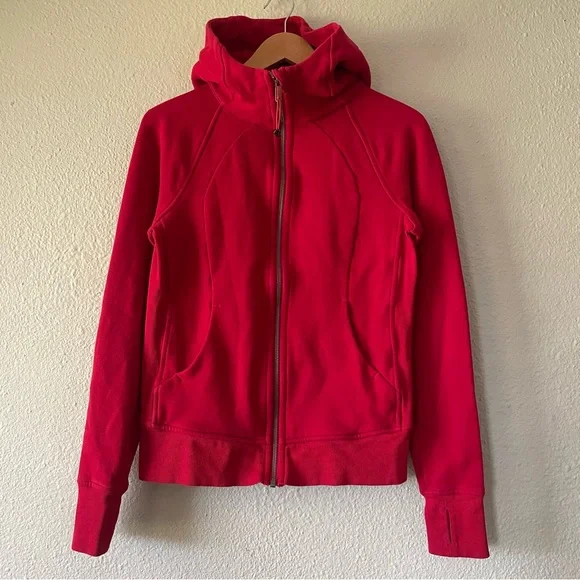 Lululemon Scuba Hoodie Sweater Light Cotton Fleece Womens Size 6 Red Zip Up Cozy - Picture 5 of 16